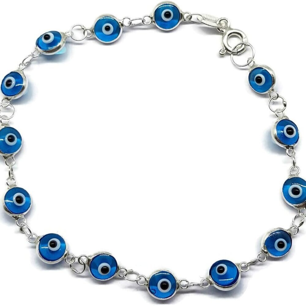 By Dalia - Silver Good Luck Eye Bracelet with Tiny Eyes - 7.5"